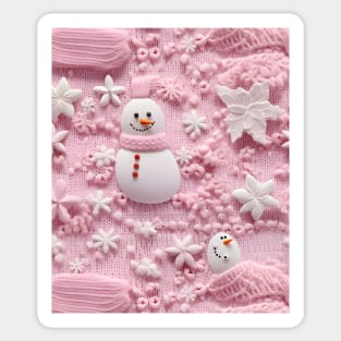 Pink Snowmen Retro Chrismas Snowflakes Knitted Pattern Sticker